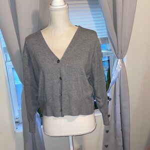 Gray Women's V-Neck Cardigan Sweater